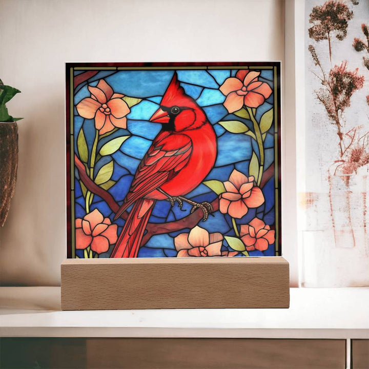 Stained Glass Cardinal Bird Light Panel