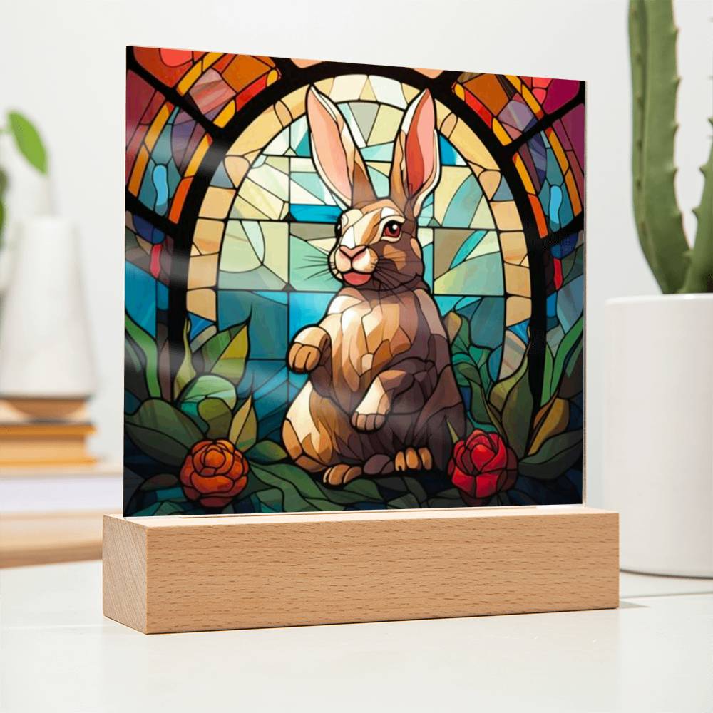 Faux Stained Glass Easter Rabbit Acrylic Plaque