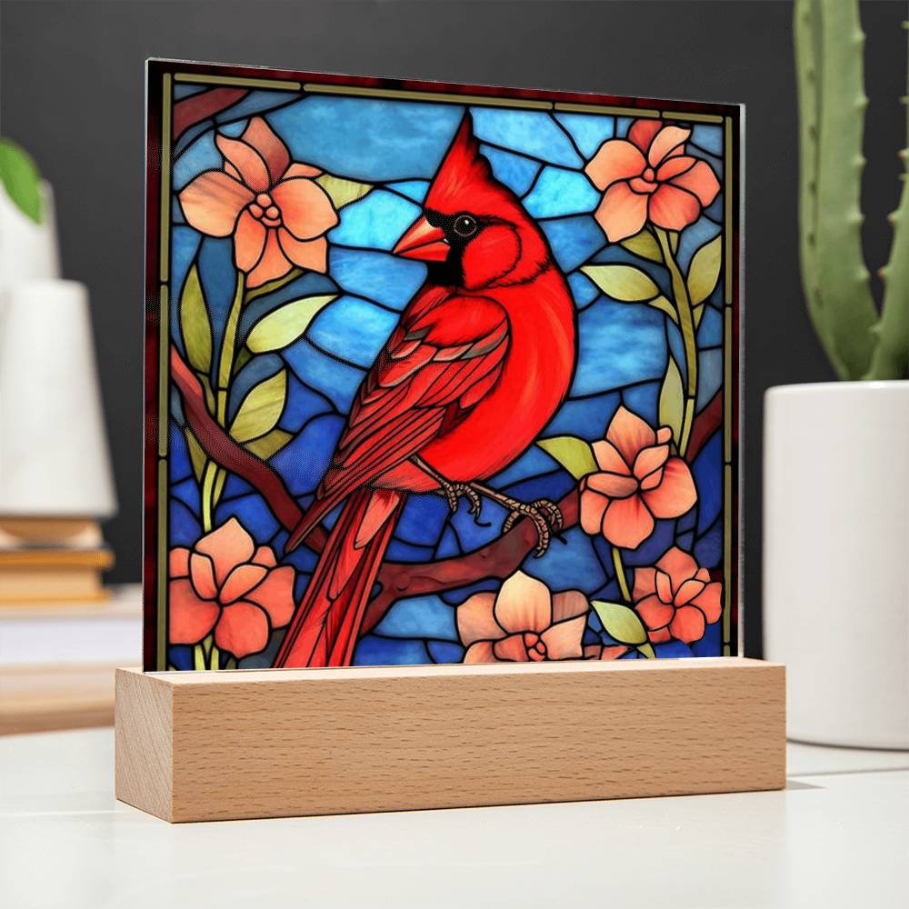 Stained Glass Cardinal Bird Light Panel