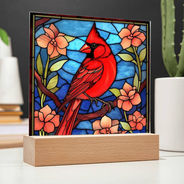Stained Glass Cardinal Bird Light Panel