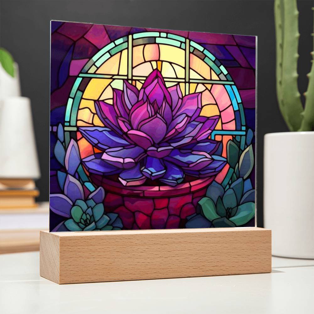 Purple Succulent Stained Glass LED Light