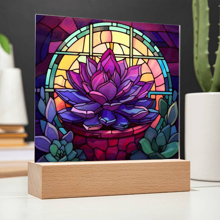 Purple Succulent Stained Glass LED Light