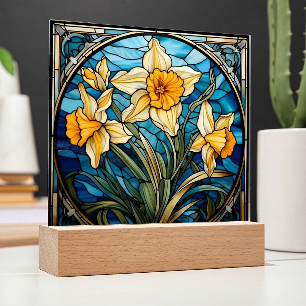 Spring Flowers Faux Stained glass acrylic plaque