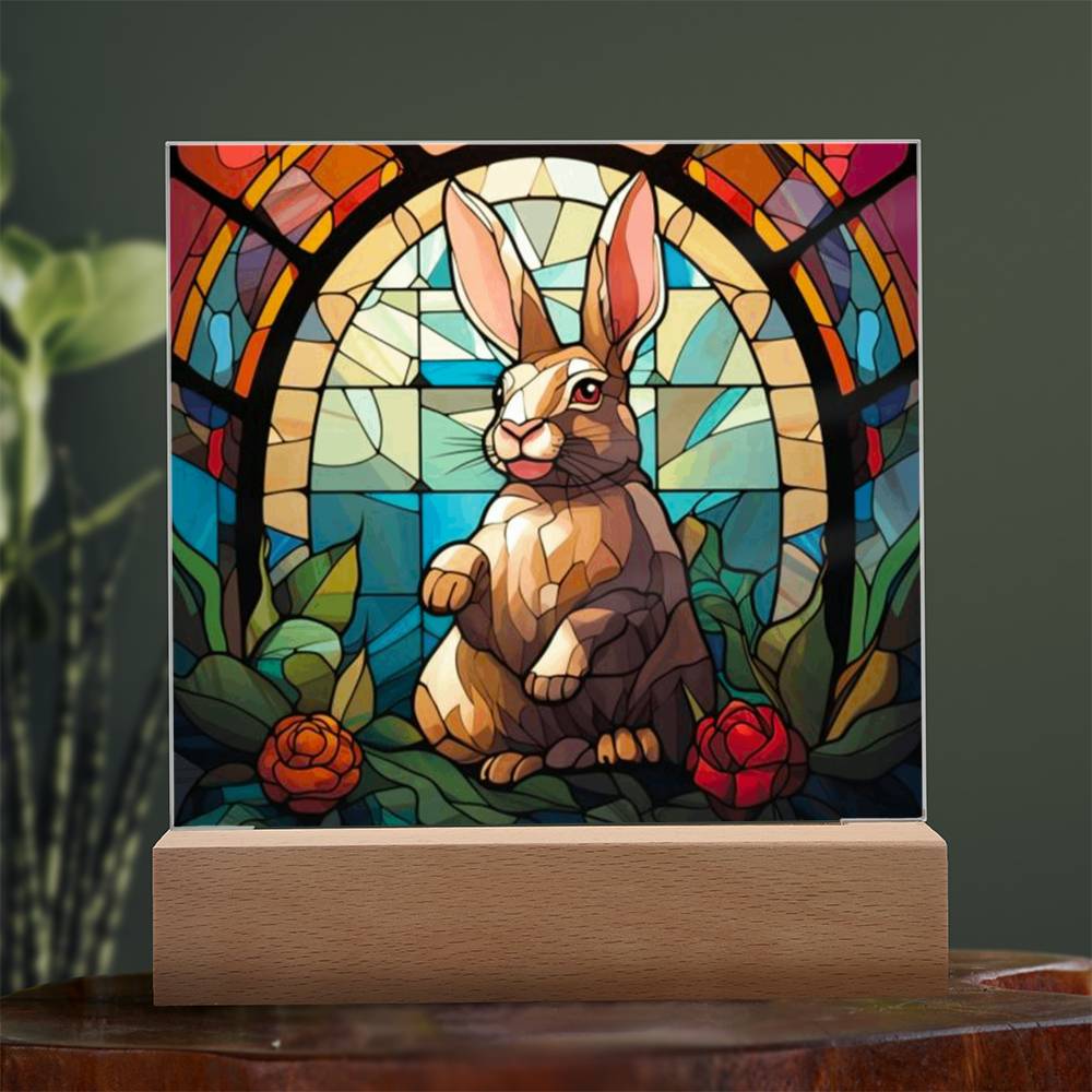 Faux Stained Glass Easter Rabbit Acrylic Plaque