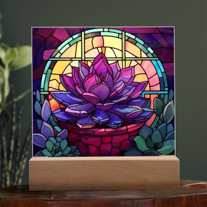 Purple Succulent Stained Glass LED Light