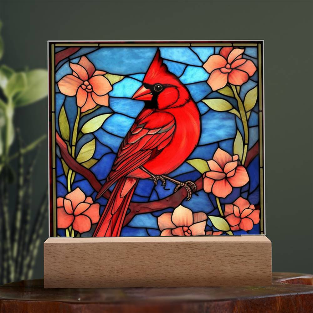 Stained Glass Cardinal Bird Light Panel