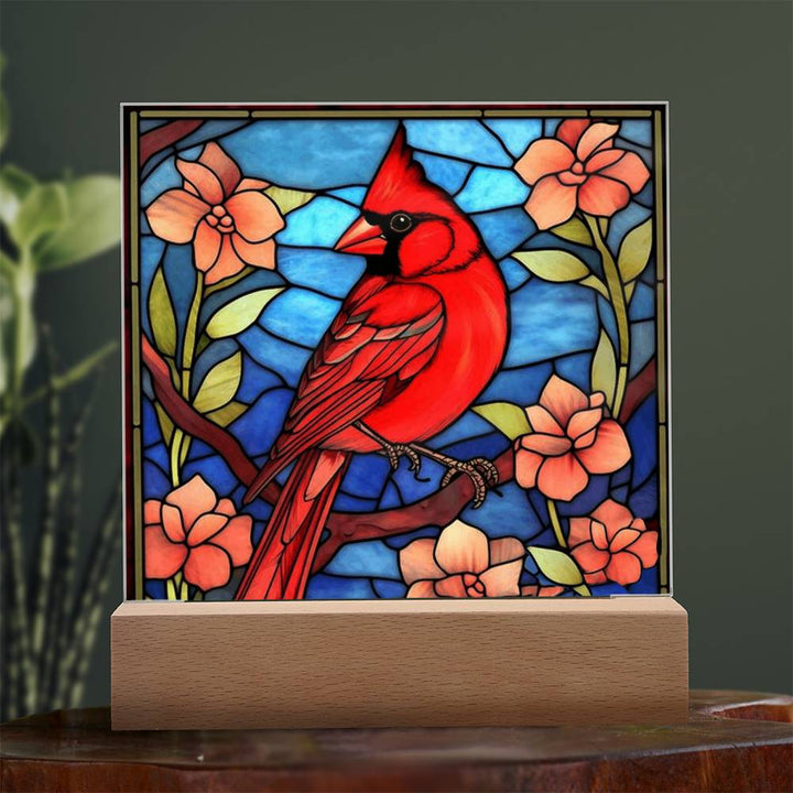 Stained Glass Cardinal Bird Light Panel