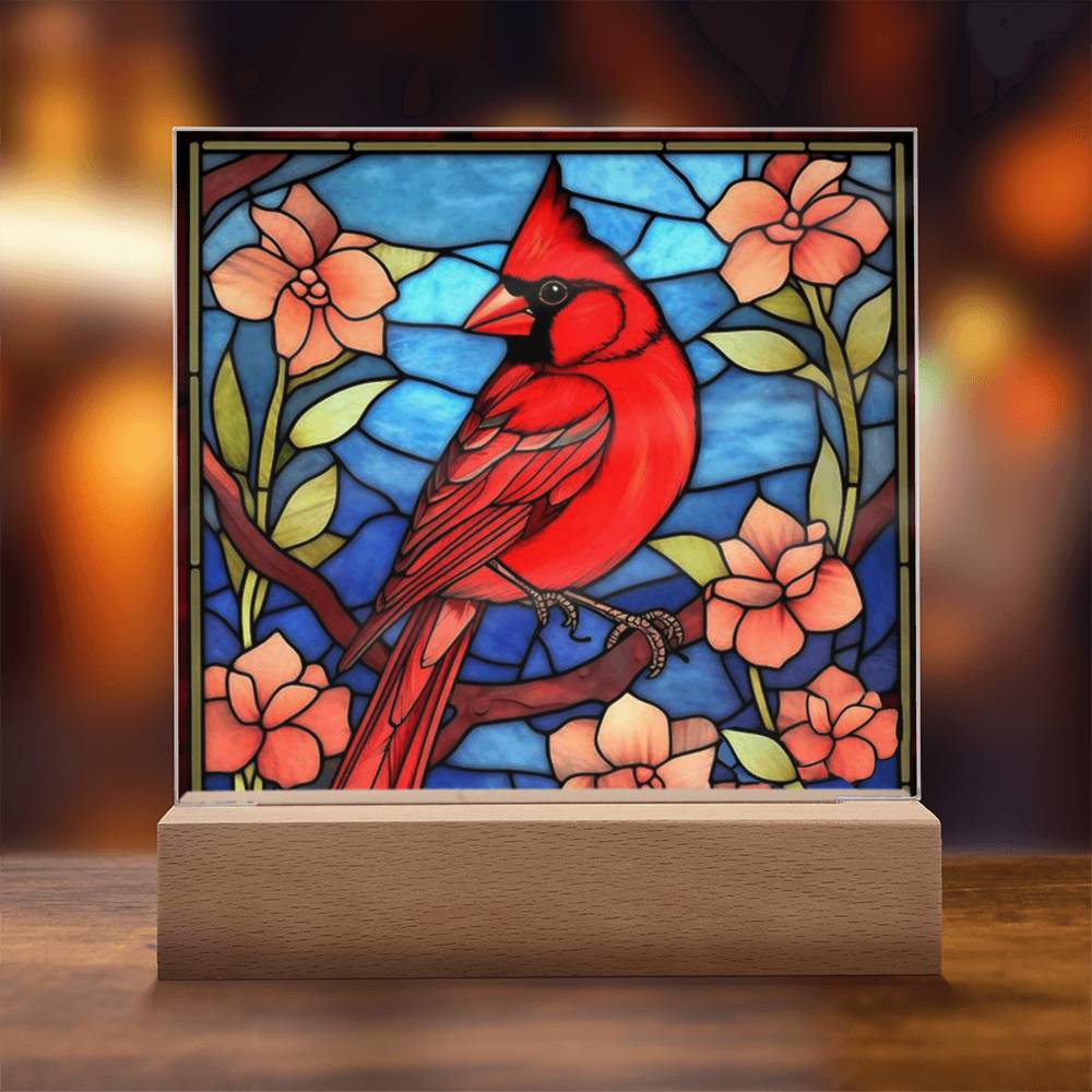 Stained Glass Cardinal Bird Light Panel