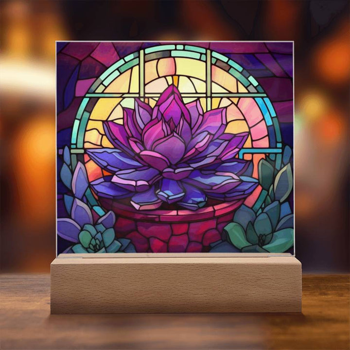 Purple Succulent Stained Glass LED Light