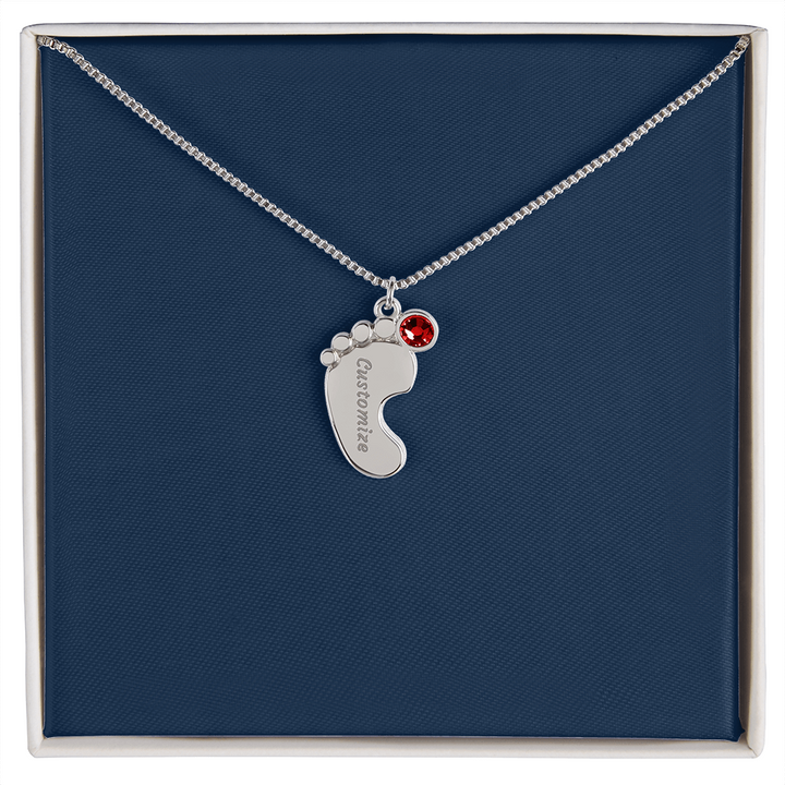 Custom Baby Footprint Necklace with Birthstone – Personalized New Mom Keepsake
