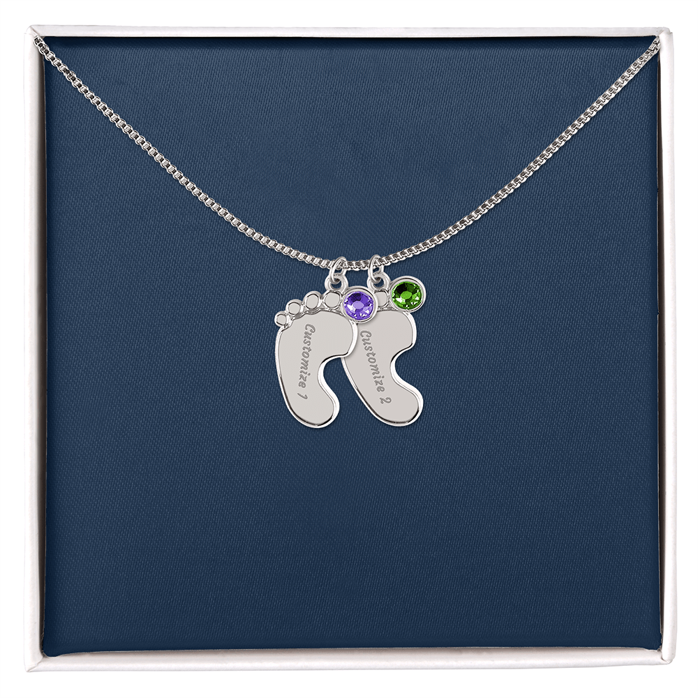 Custom Baby Footprint Necklace with Birthstone – Personalized New Mom Keepsake