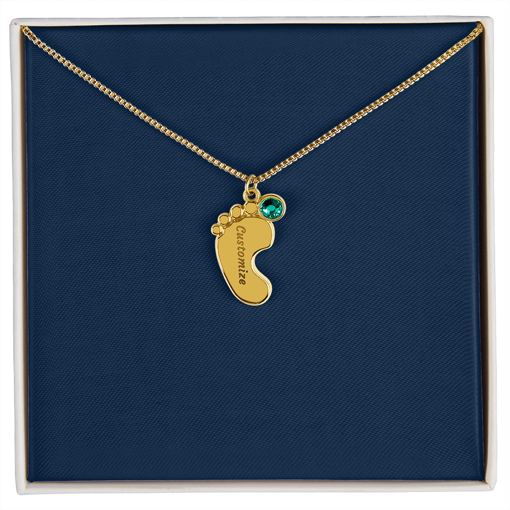 Custom Baby Footprint Necklace with Birthstone – Personalized New Mom Keepsake