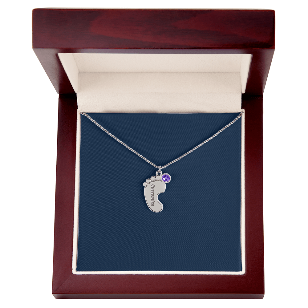 Custom Baby Footprint Necklace with Birthstone – Personalized New Mom Keepsake