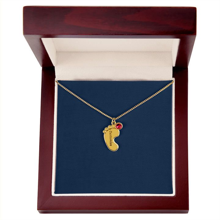 Custom Baby Footprint Necklace with Birthstone – Personalized New Mom Keepsake