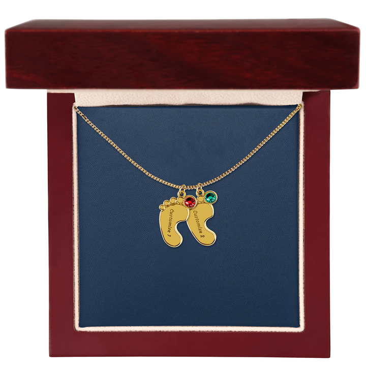 Custom Baby Footprint Necklace with Birthstone – Personalized New Mom Keepsake