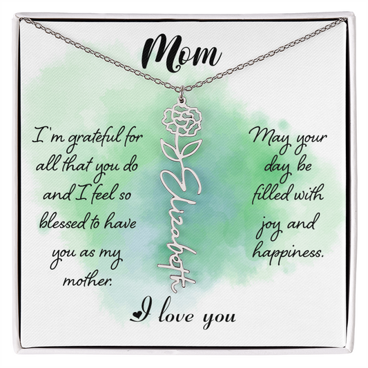 Mom Flower Necklace with Custom Name – Perfect Gift for Mother's Day