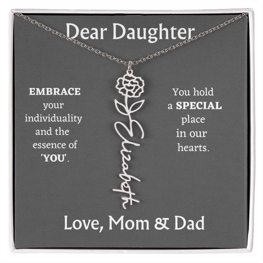 Birth Flower Name Necklace For Daughter