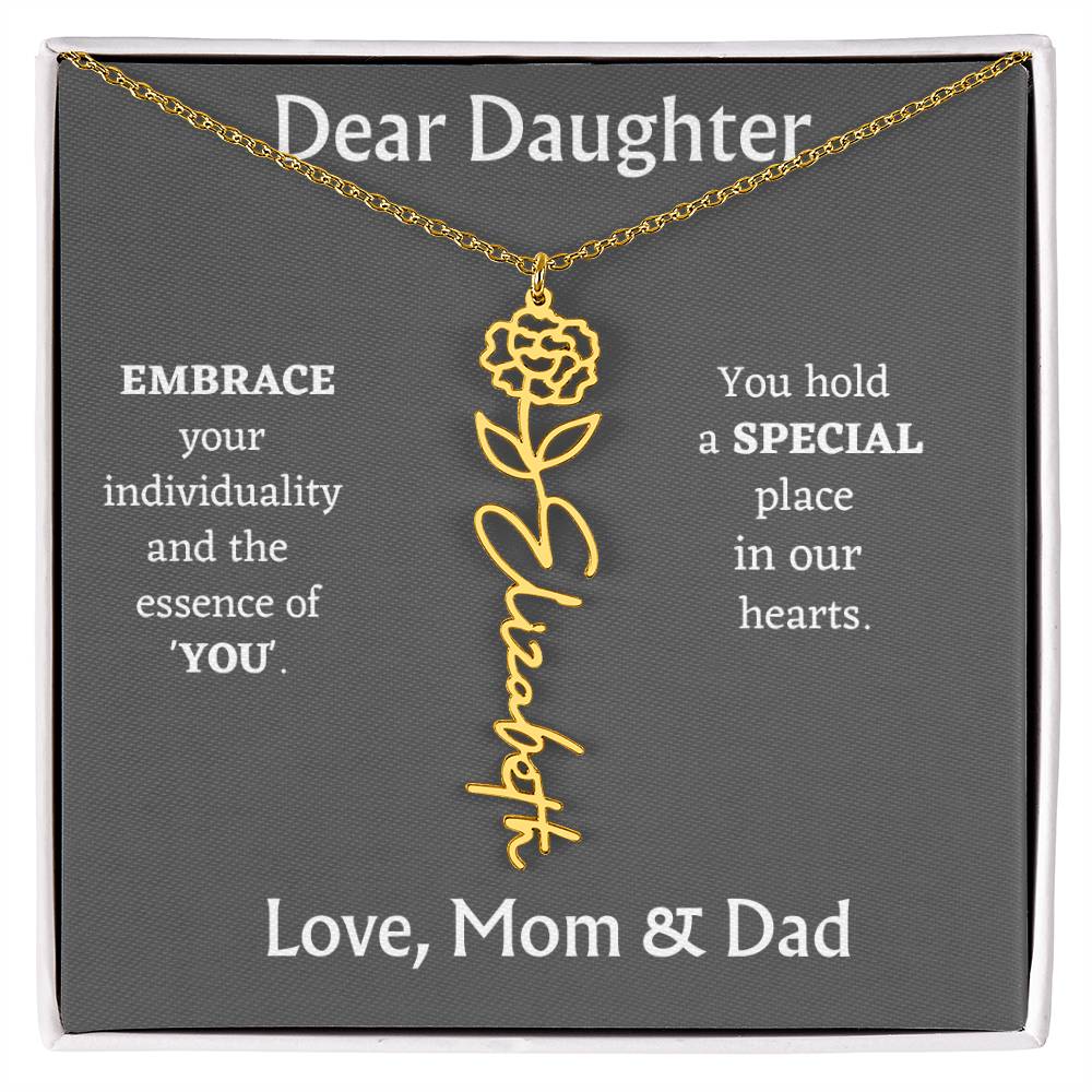 Birth Month Flower Name Necklace for Daughter