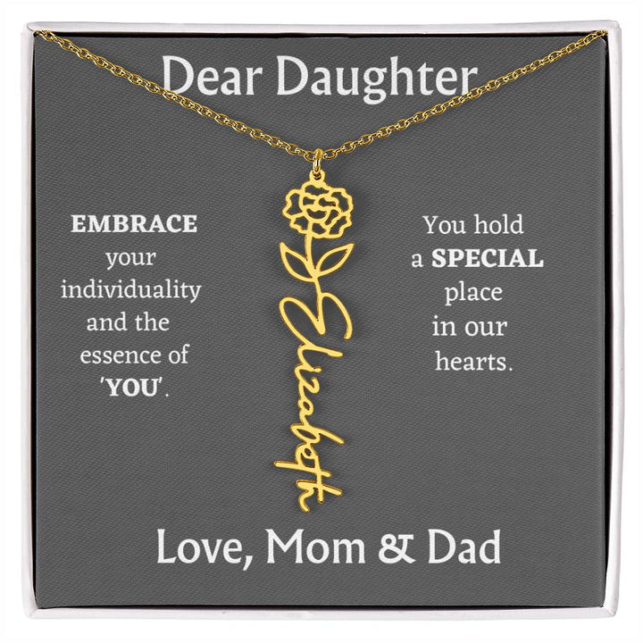 Birth Month Flower Name Necklace for Daughter