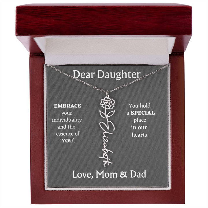 Birth Month Flower Name Necklace for Daughter