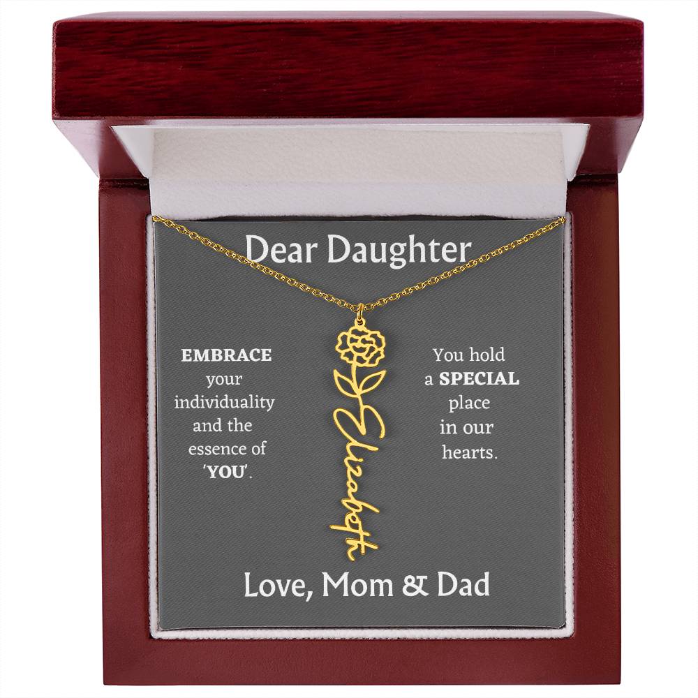 Birth Month Flower Name Necklace for Daughter
