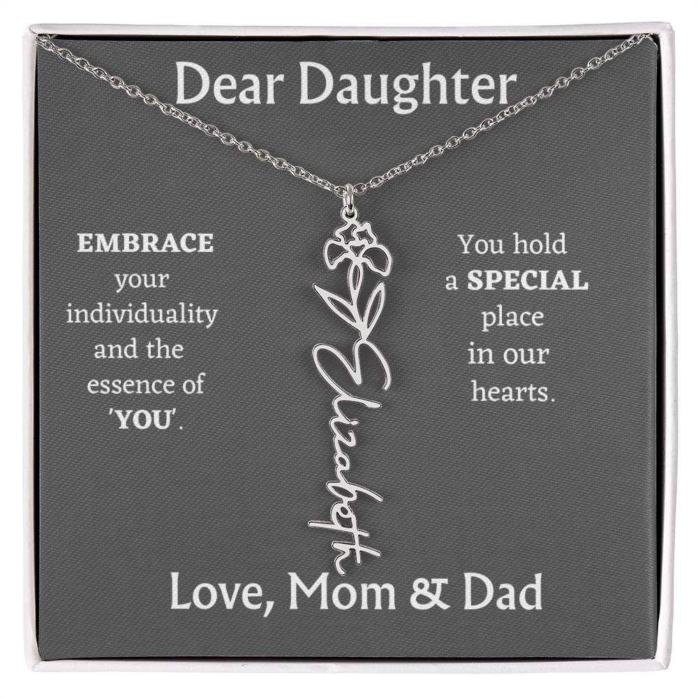 Birth Month Flower Name Necklace for Daughter