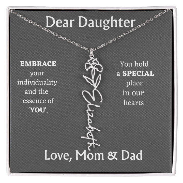 Birth Month Flower Name Necklace for Daughter