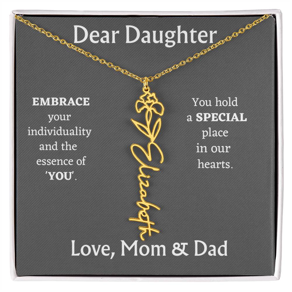 Birth Month Flower Name Necklace for Daughter