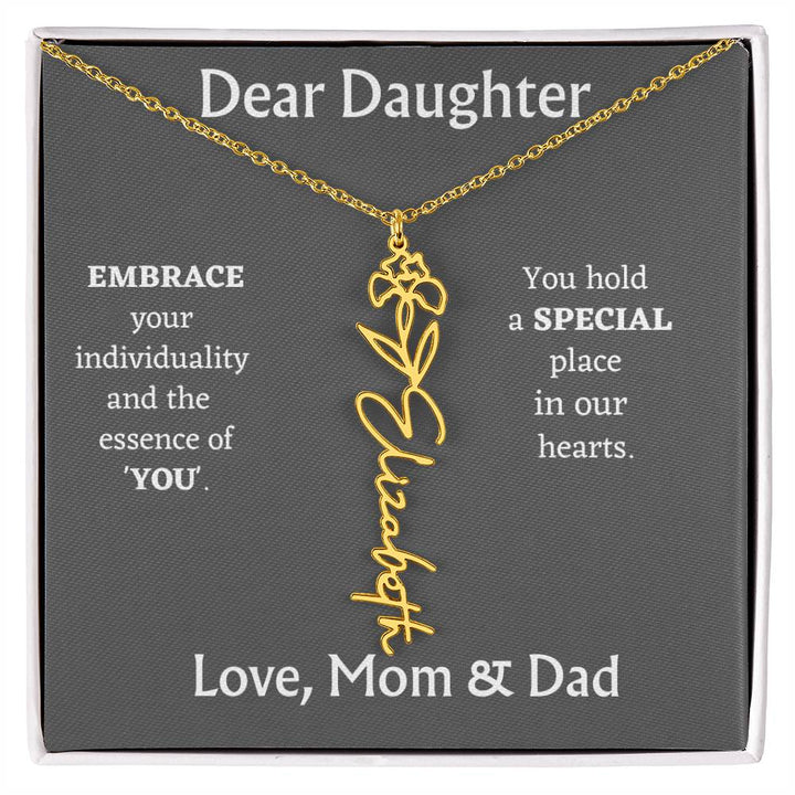 Birth Month Flower Name Necklace for Daughter