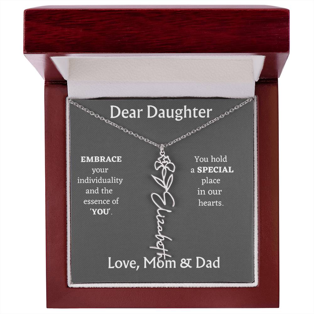 Birth Month Flower Name Necklace for Daughter
