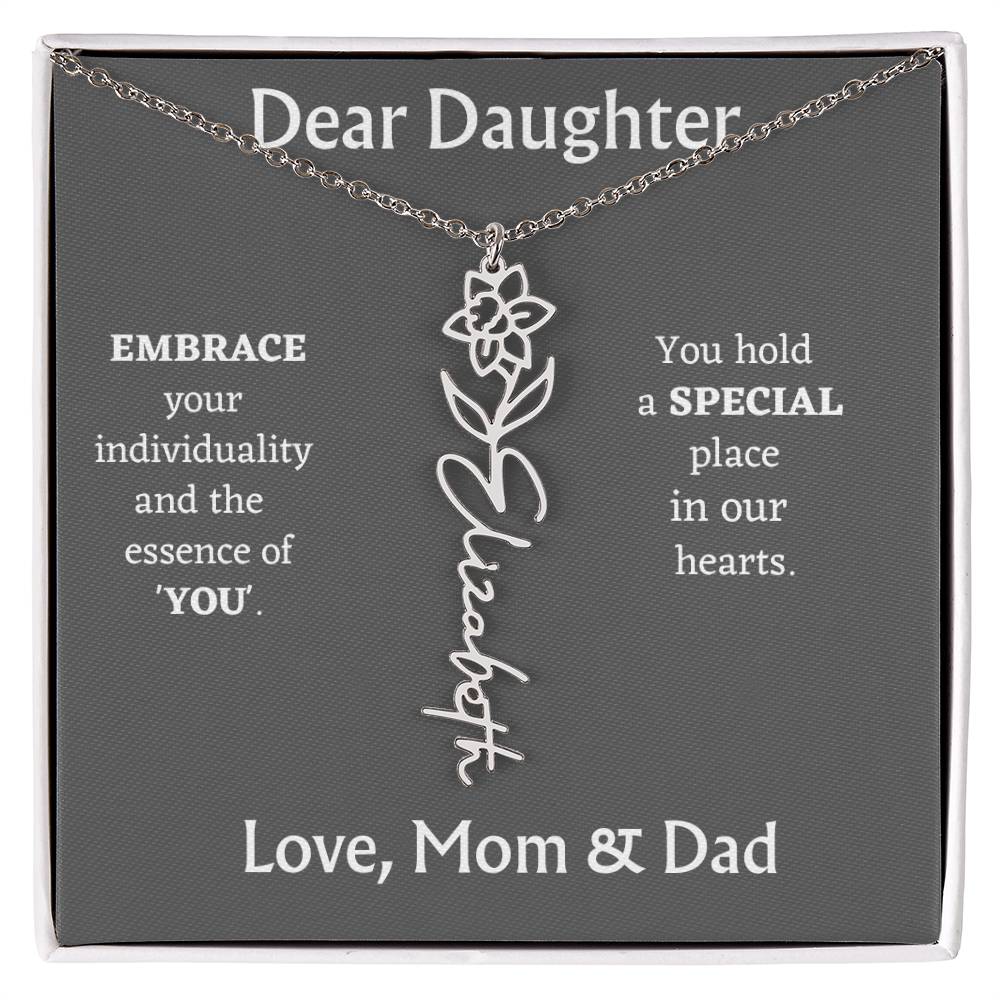 Birth Month Flower Name Necklace for Daughter