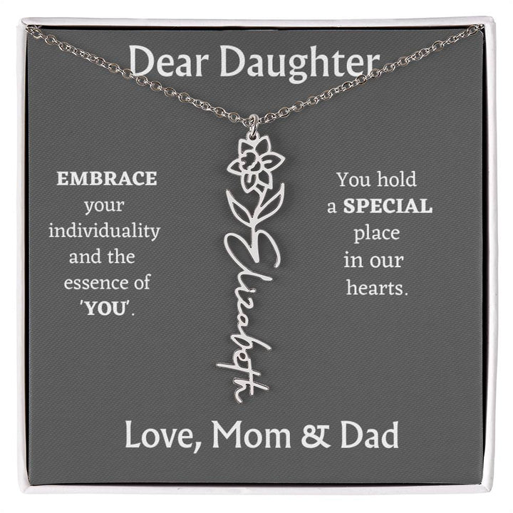 Birth Month Flower Name Necklace for Daughter