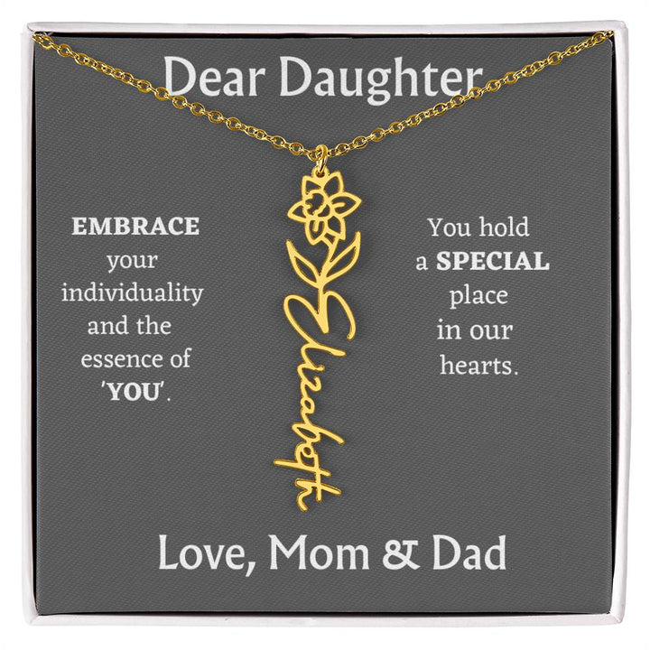 Birth Month Flower Name Necklace for Daughter