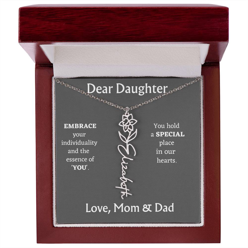 Birth Month Flower Name Necklace for Daughter