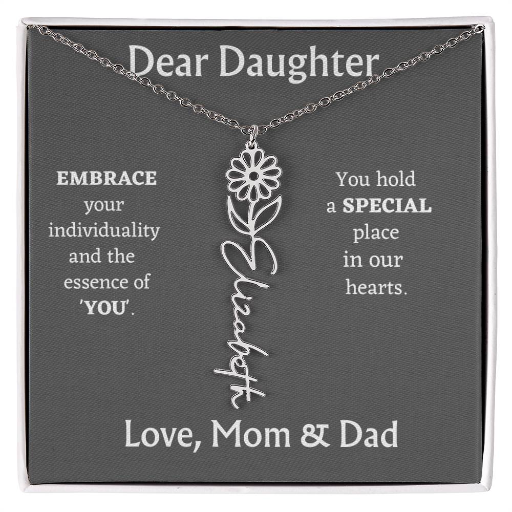 Birth Month Flower Name Necklace for Daughter