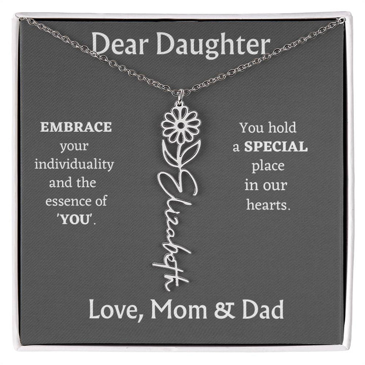 Birth Month Flower Name Necklace for Daughter