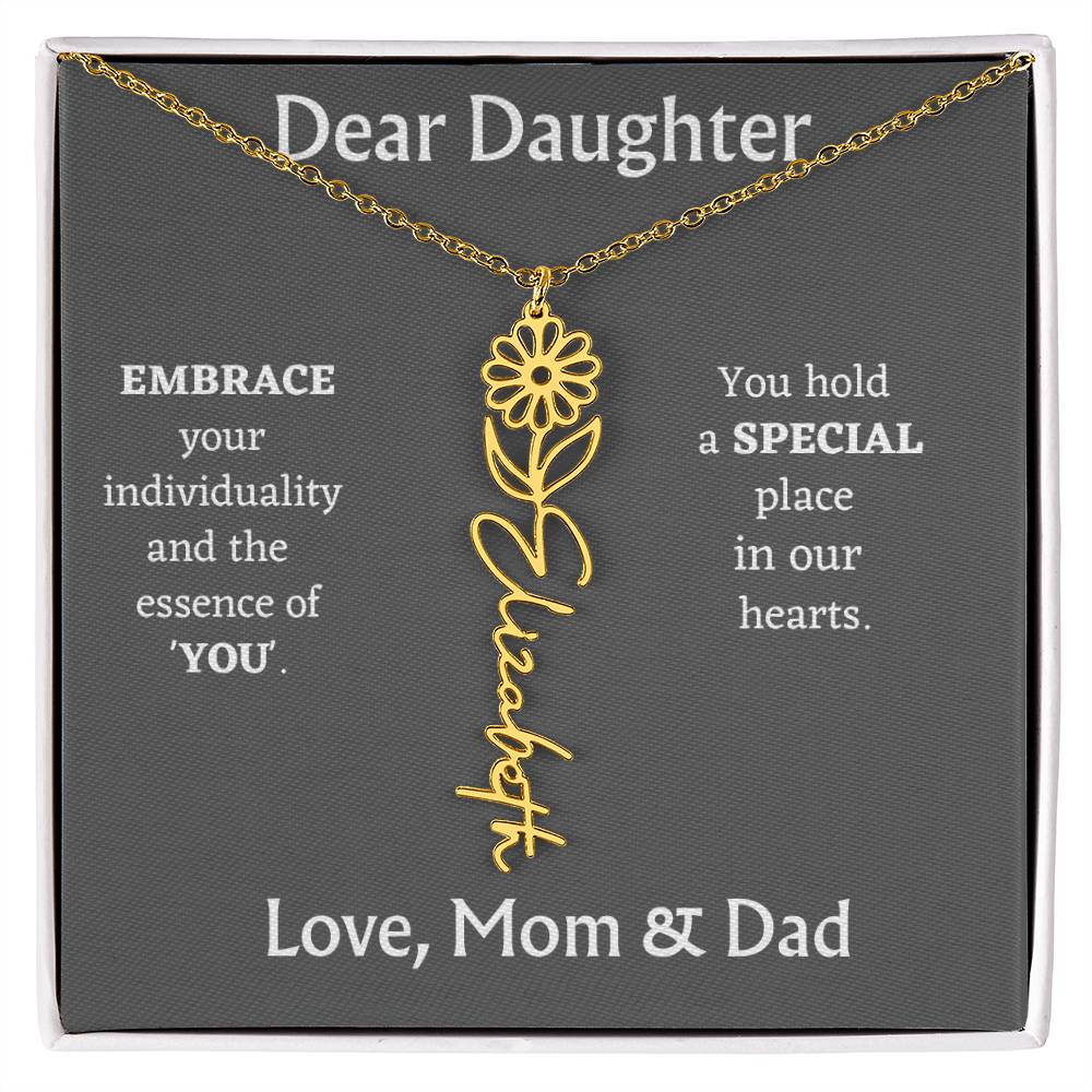 Birth Month Flower Name Necklace for Daughter