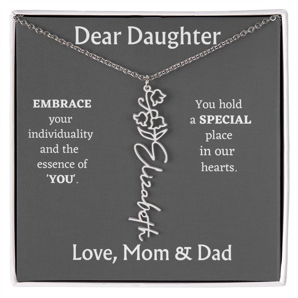 Birth Month Flower Name Necklace for Daughter