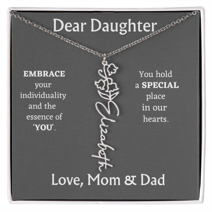 Birth Month Flower Name Necklace for Daughter