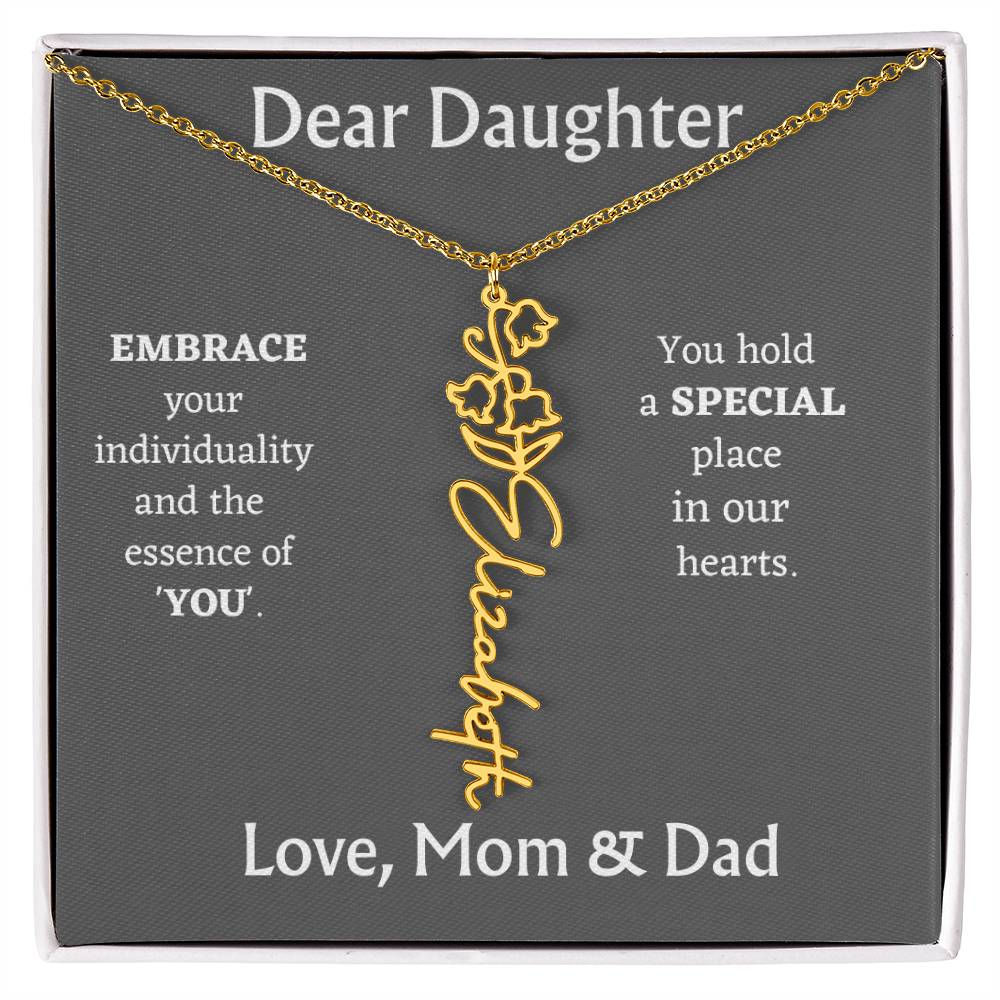Birth Month Flower Name Necklace for Daughter