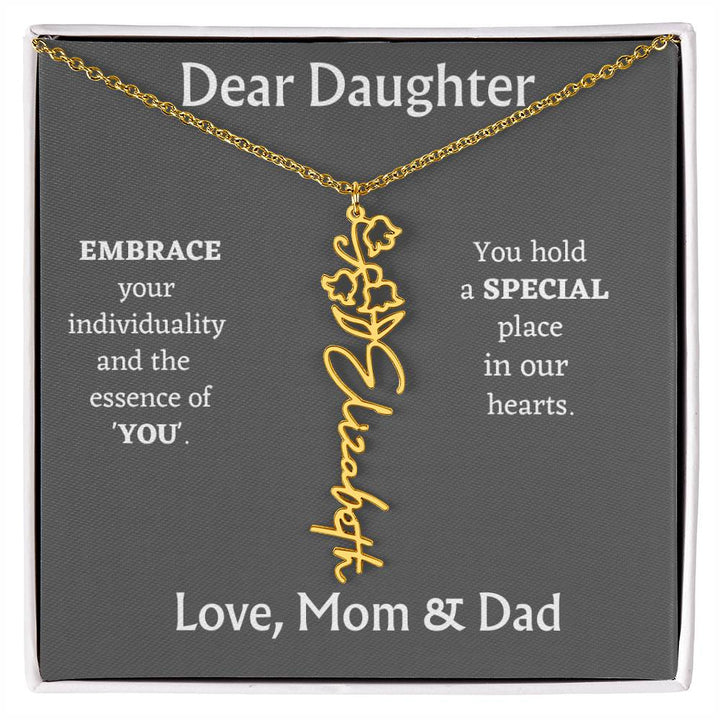 Birth Month Flower Name Necklace for Daughter