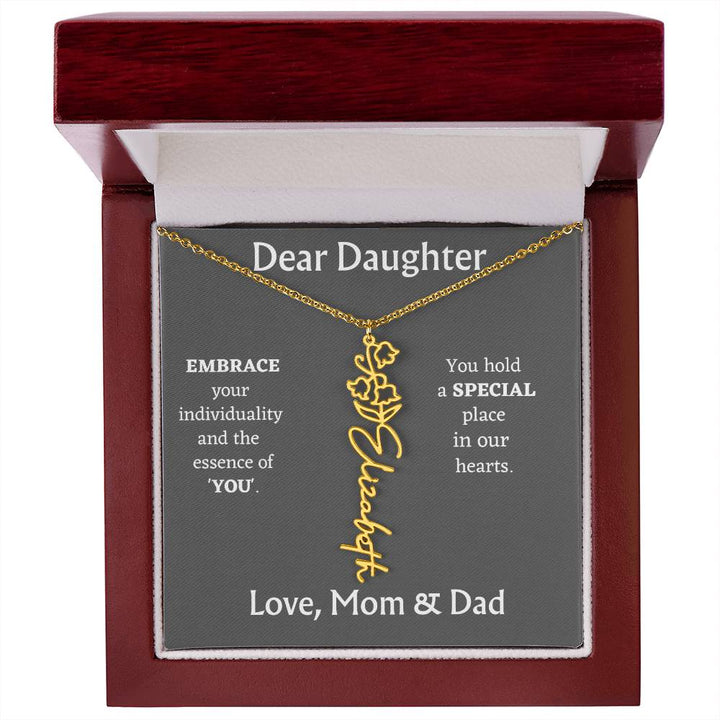 Birth Month Flower Name Necklace for Daughter