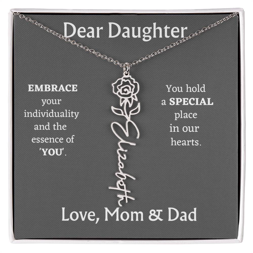 Birth Month Flower Name Necklace for Daughter