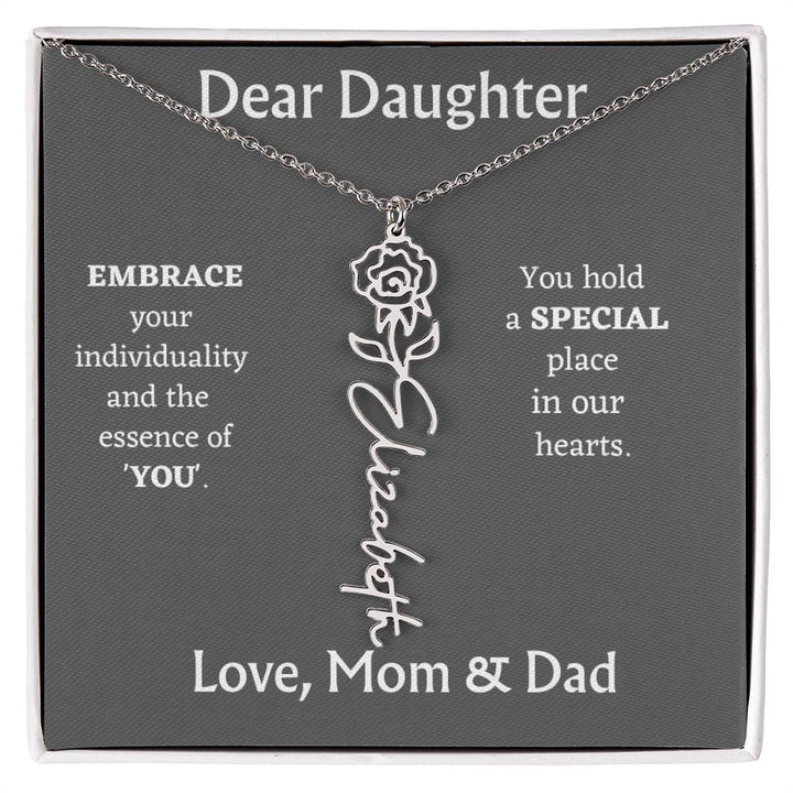 Birth Month Flower Name Necklace for Daughter