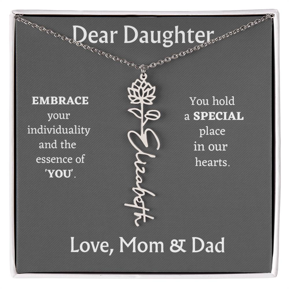 Birth Month Flower Name Necklace for Daughter