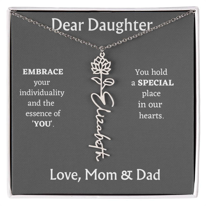 Birth Month Flower Name Necklace for Daughter