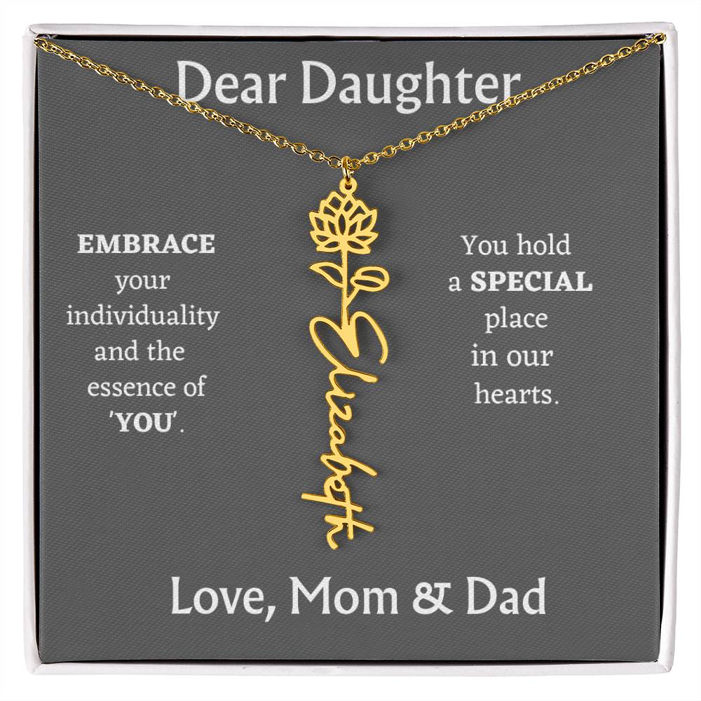 Birth Month Flower Name Necklace for Daughter