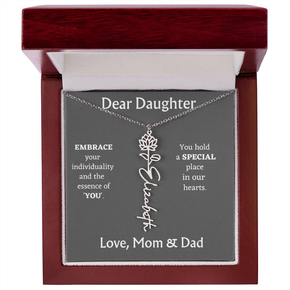 Birth Month Flower Name Necklace for Daughter
