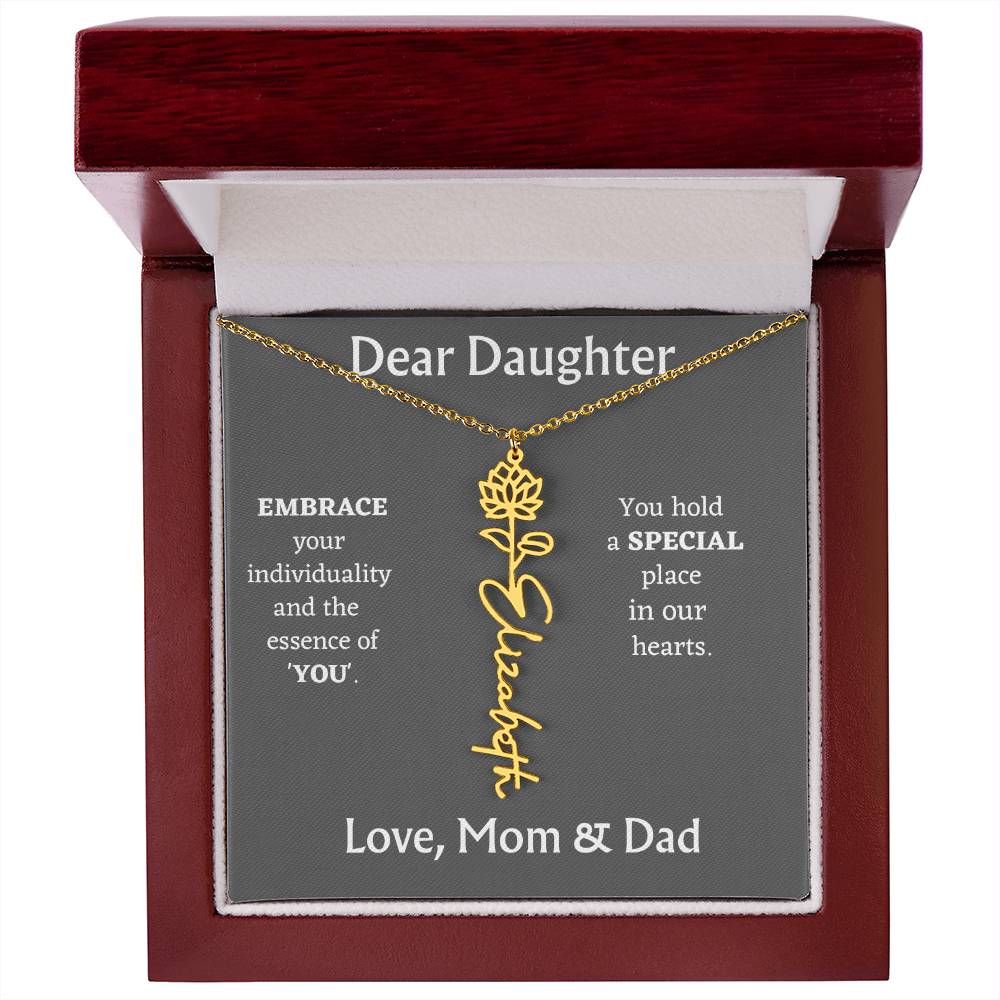 Birth Month Flower Name Necklace for Daughter