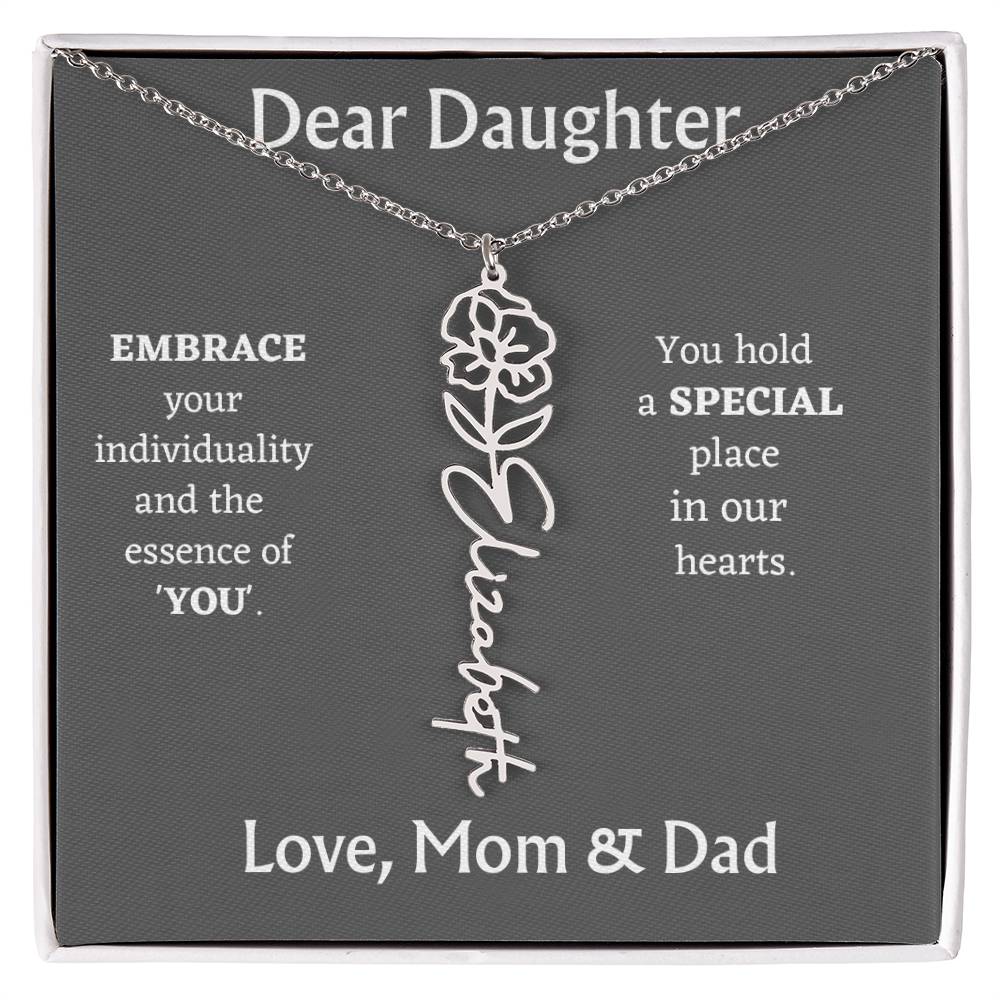 Birth Month Flower Name Necklace for Daughter